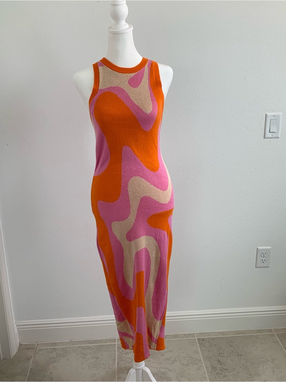 wild fable Orange, Pink & Cream Abstract Wave Maxi Dress